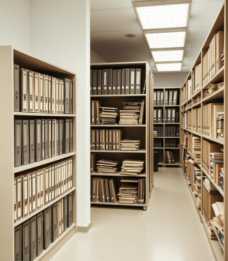Archivregale mit geordneten Ordnern